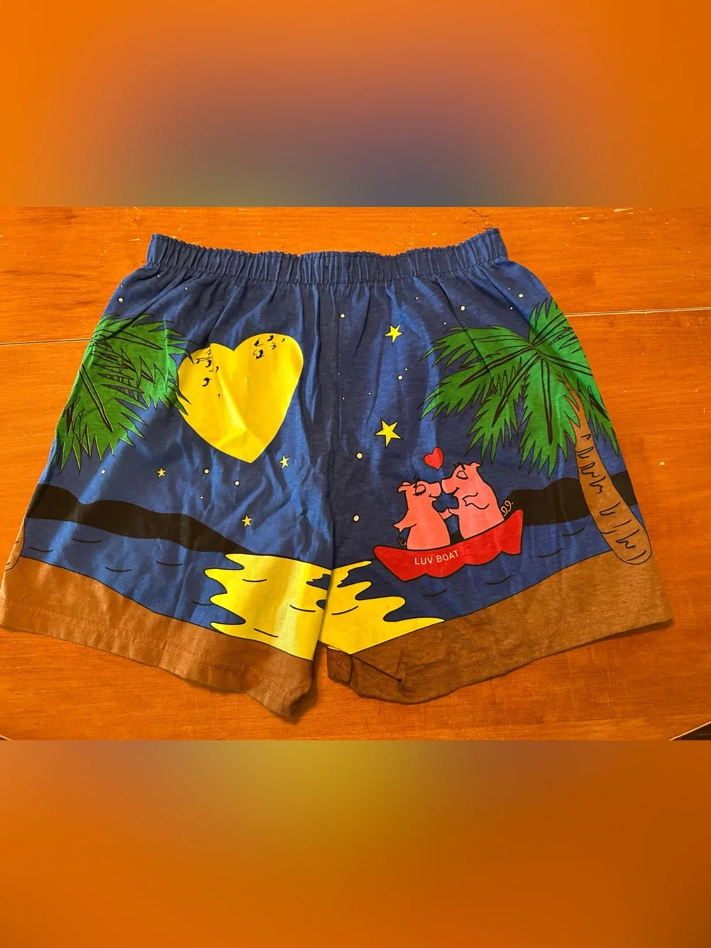Vintage 1990s Luv Boat Pig Print Cotton Boxer Shorts Retro Novelty Loungewear. L